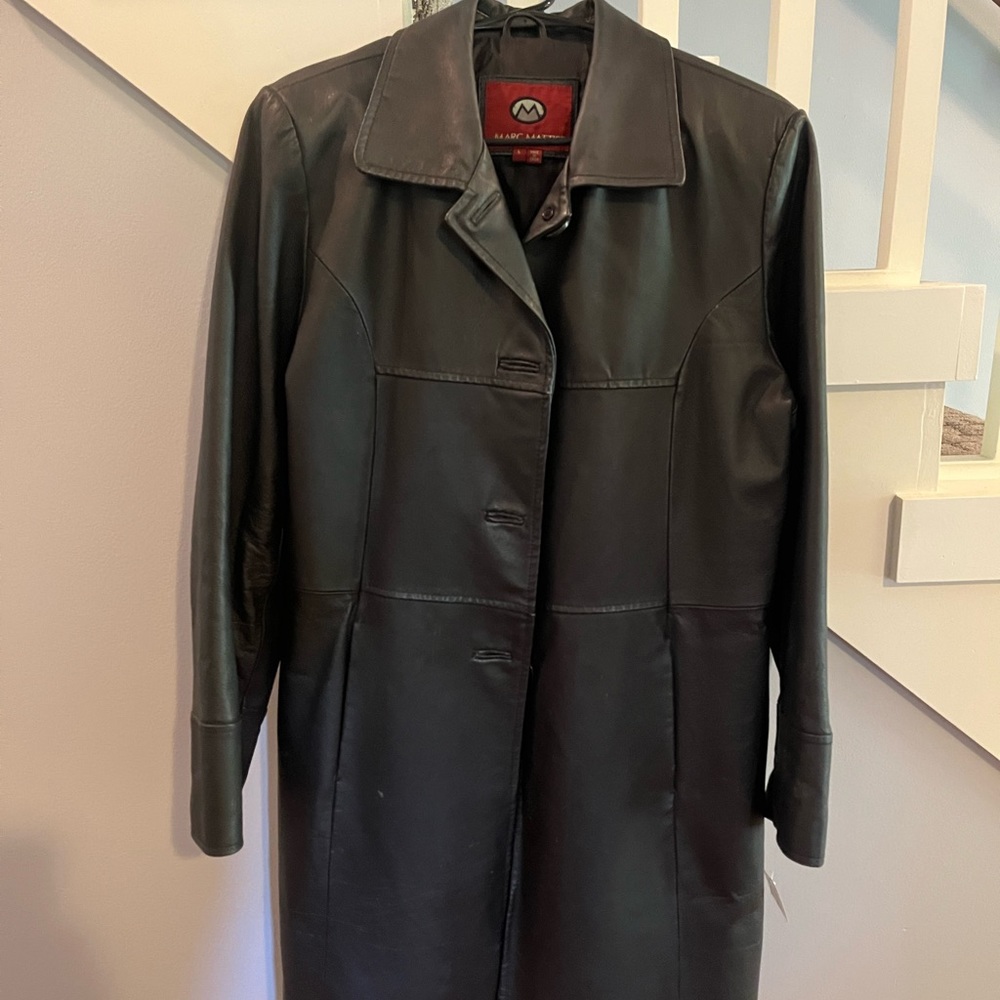 Leather black trench coat